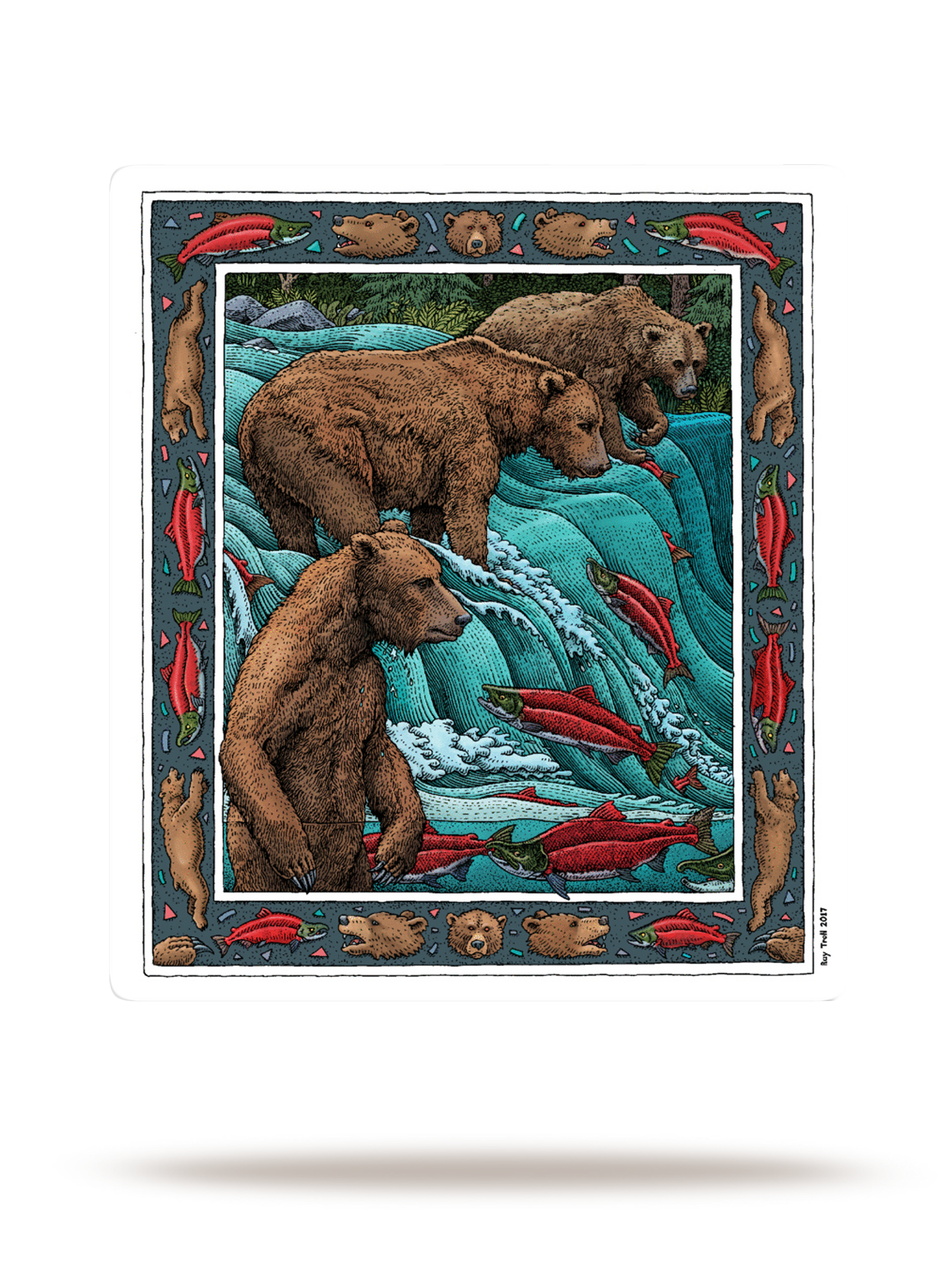 Ray Troll Brooks Falls Bears Sticker-1
